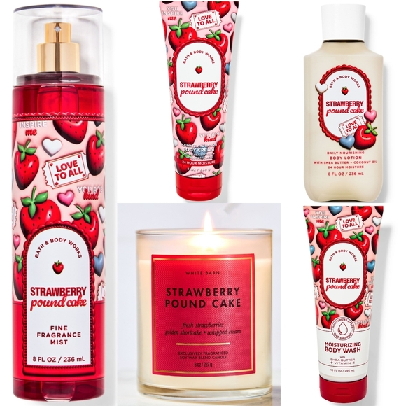 Bath & Body Works Other - Bath & Body Works Strawberry Pound Cake 5 Piece Candle & Body Care Set NEW